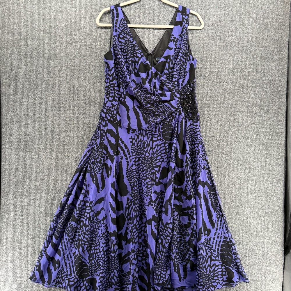 Bella Blue Dress 12 Blue Black V-Neck‎ Fit Flare 90s Fairy Grunge Whimsigoth Y2K